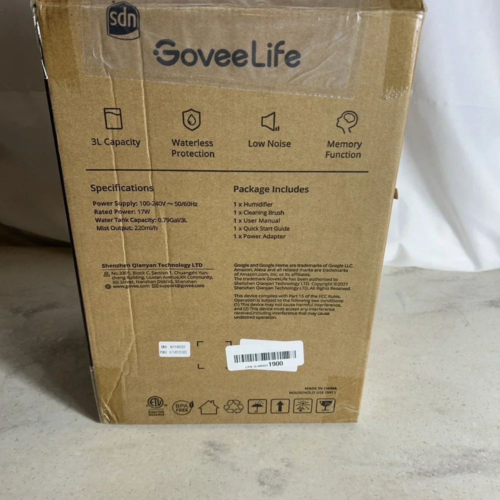 GoveeLife H7140 Smart Humidifier,3L Top Fill Cool Mist Humidifier New